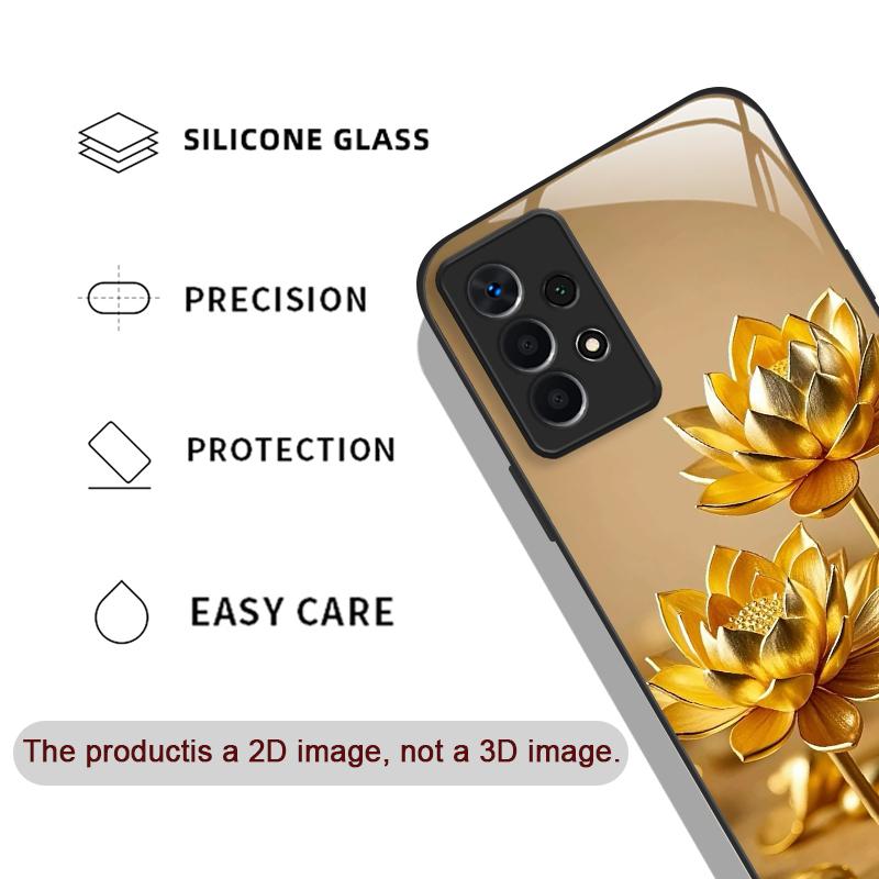 Creative Golden Lotus Flower Pattern Tempered Glass Phone Case for Samsung Galaxy S25 Ultra S24 S23 Plus S22 S21 S20 FE 5G Cover