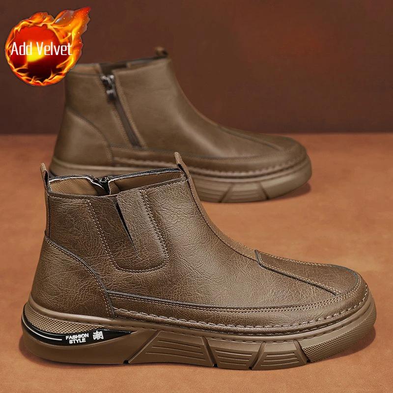 

Теплые, устойчивые к холоду, мужские зимние ботинки без застежек, антифлисовые, удобные, толстые, плюшевые, походная обувь для активного отдыха, новинка среди мужской зимней обуви 44