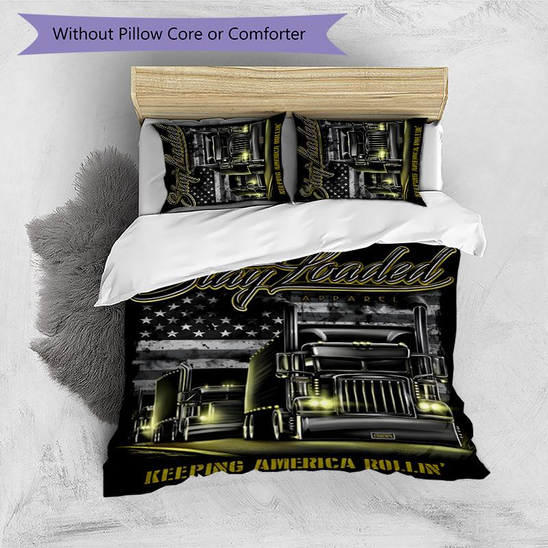 Truck Driver 3pcs Bedding Set Duvet Cover Closure Includes 1 Duvet Cover & 2 Pillowcases for All Seasons Bedroom Home Dorm Decor