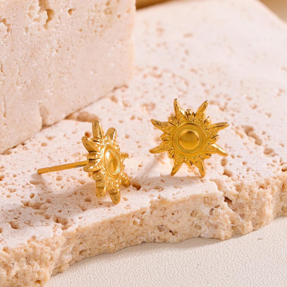 Elegante 18 Karat Gold Sonnenblumen Titanstahl Steckerohrringe für Damen - Nicht verblassend, Hochwertiges Gefühl.