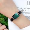 JW Mode-influencer Malachiet Textuur Leerband Quartz Horloge met Groot Wijzerplaat