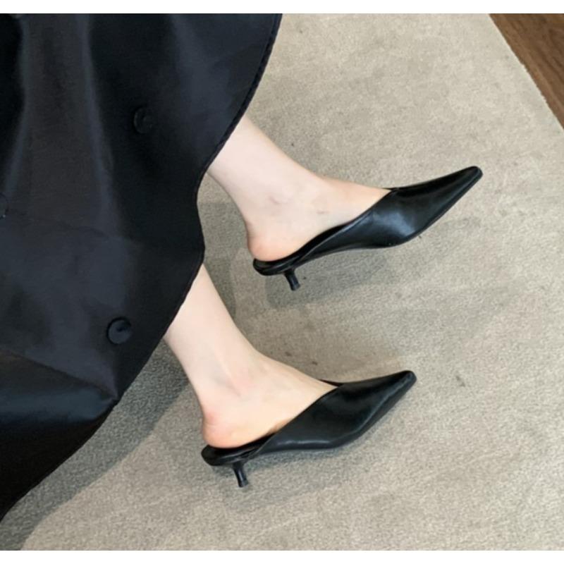 2025 Spring New Brand Women Slipper Pointed Toe Slip On Ladies Mules Thin Low Heel Outdoor Dress Sandal Shoes