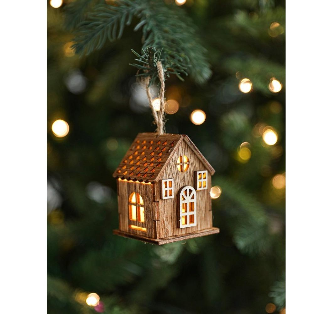 New Luminous Wooden House Christmas Pendants Creative New Year Xmas Tree Ornaments Gifts Hanging Ornament Christmas Decorations