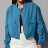 Women's Cropped Jackets Stand Collar Varsity Shacket Coat Casual Button Down Long Sleeve Spring Autumn Outerwear
