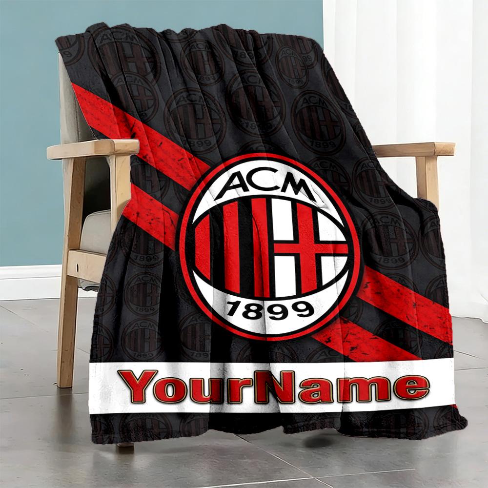 Ac Milan Personalized Text Blanket Cozy Customizable Blanket Comfortable Great for Livingroom Picnics Bed Chair for All Occasions
