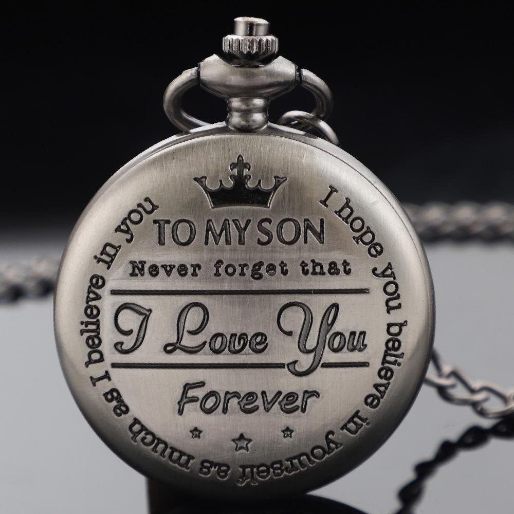 

Discount TO MY SON Vintage Bronze Pocket Watch Quartz Chain Pendant Clock Necklace Pendant Chain Jewelry Gift Clock for Men бронзовий