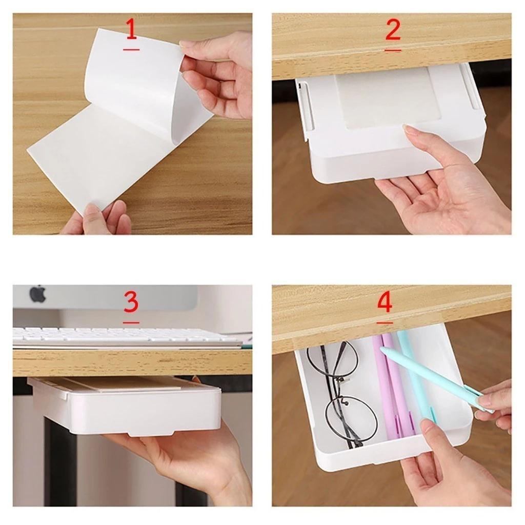Under-Desk Storage Box With Drawer Punch Free Under Table Storage Drawer Makeup Brush Organizer Office Stationery Storage Box