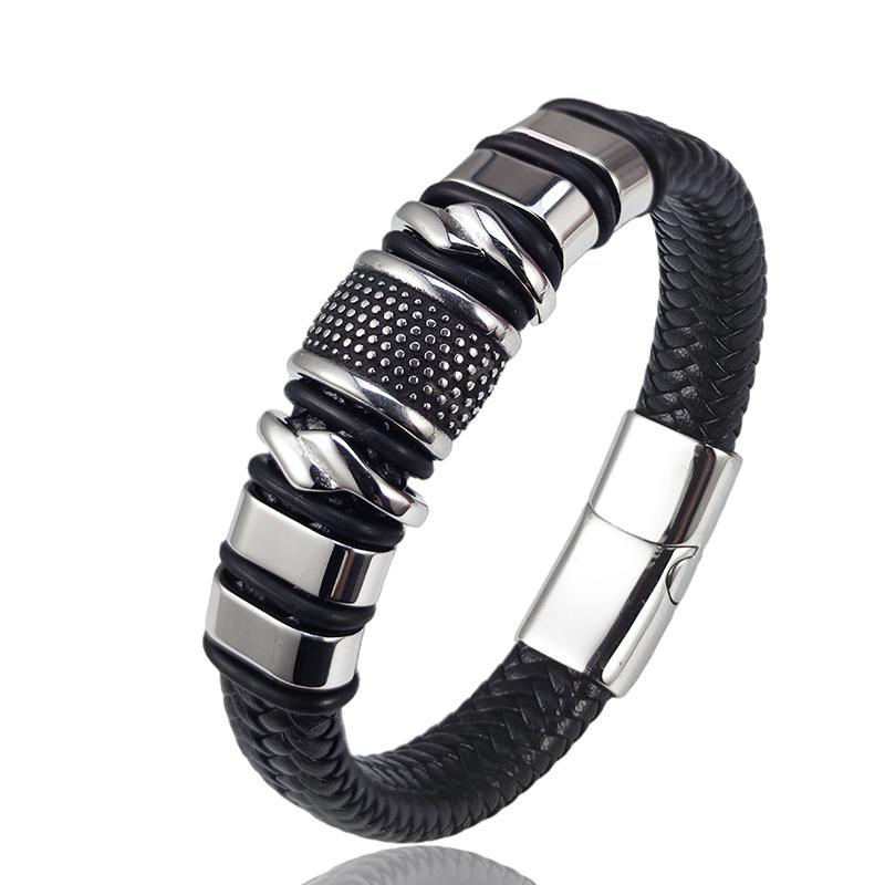 

Punk Men Bracelet Leather Bracelet Stainless Steel Clasp Magnet Atmosphere Trendy Bracelet Brangle Jewelry for Men Sales 18.5cm