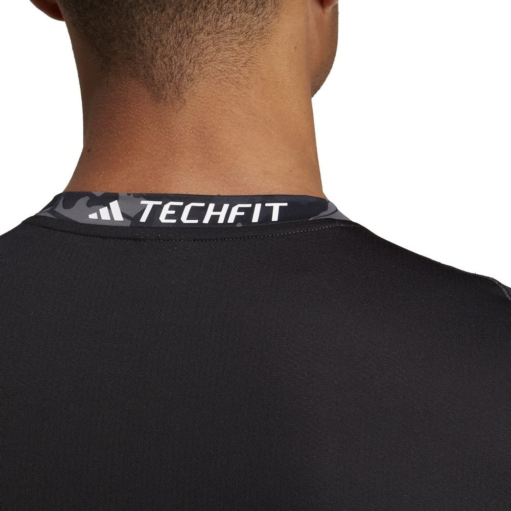 Adidas Тренировочная футболка Tech M, облегающая, с принтом по всей поверхности, MMI01, мужская, черно-принтованная (HS9811),