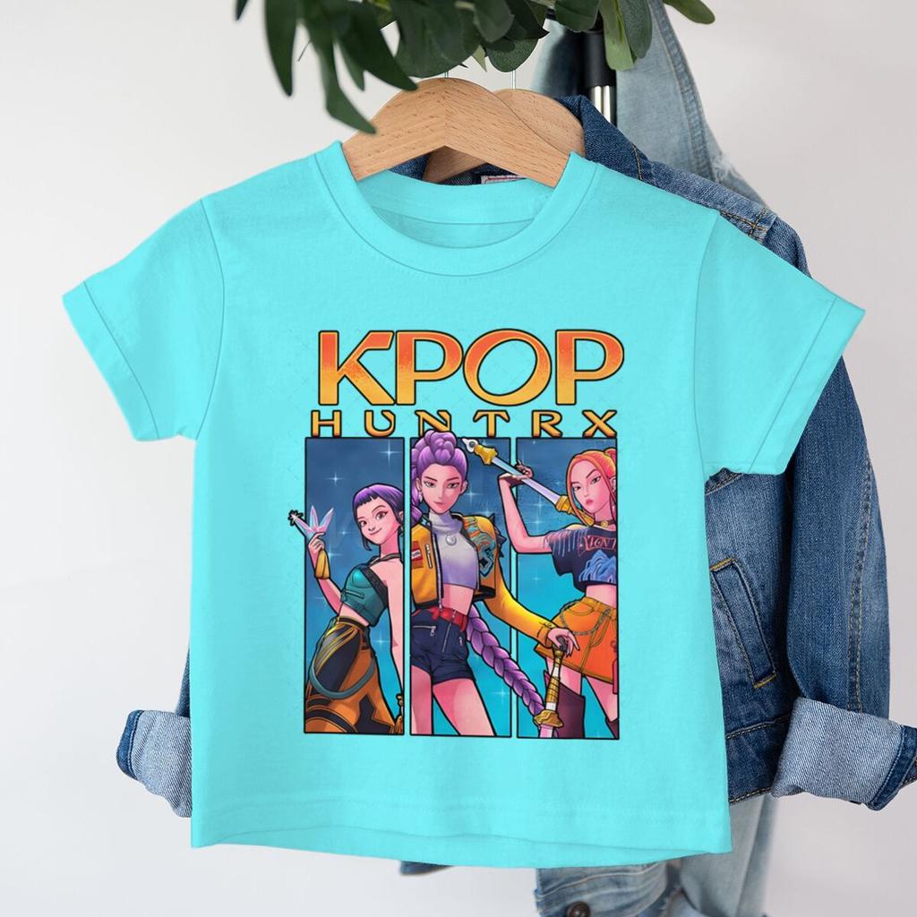 Anime KPop Demon Hunters Huntr/x T-shirts Children Boys Girls Summer Casual Short Sleeve Tops Cartoon KPop Demon Hunters T Shirt