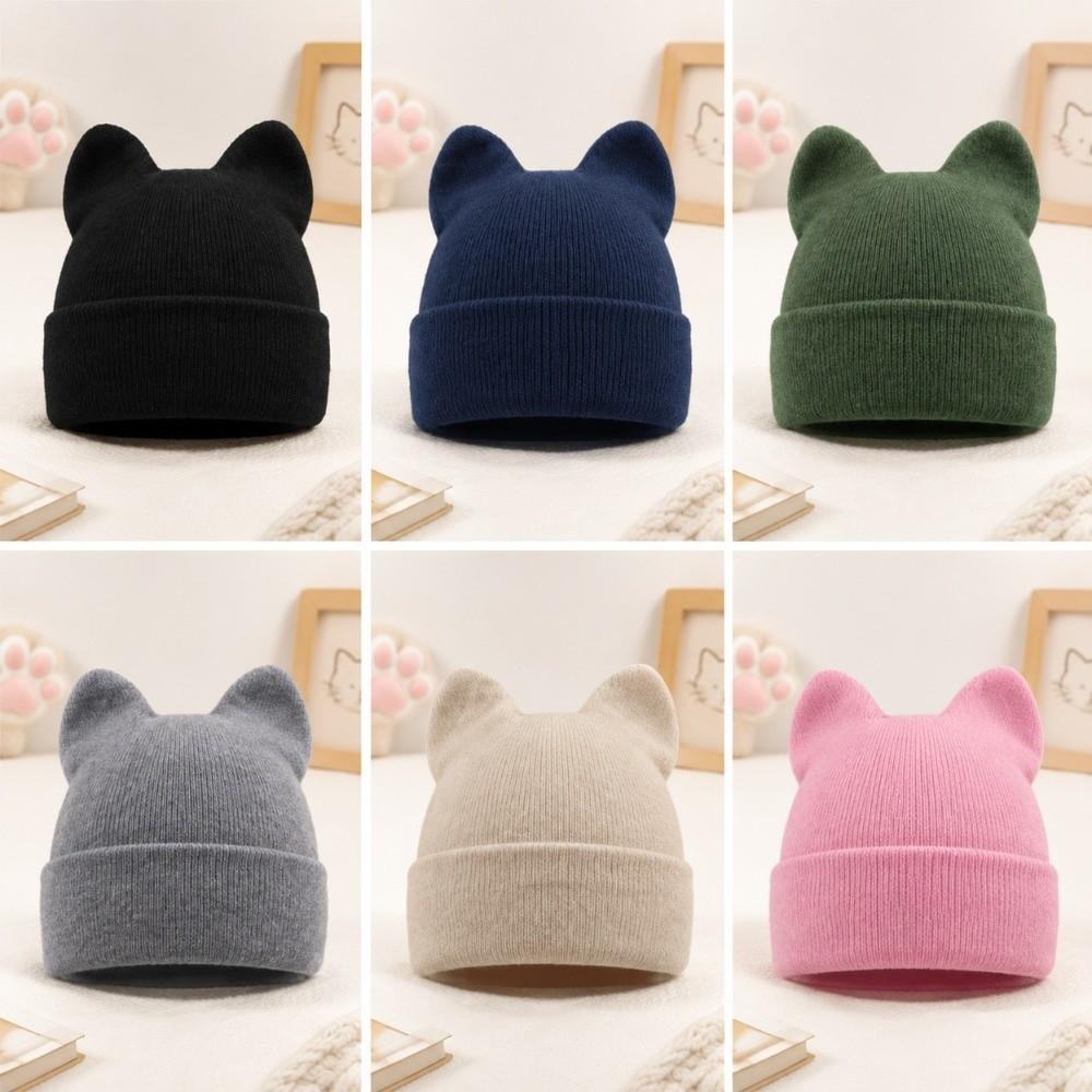 Y2K Cat Ears Beanie Hats Cute Pullover Hat Cute Knitted Hat Outdoor
