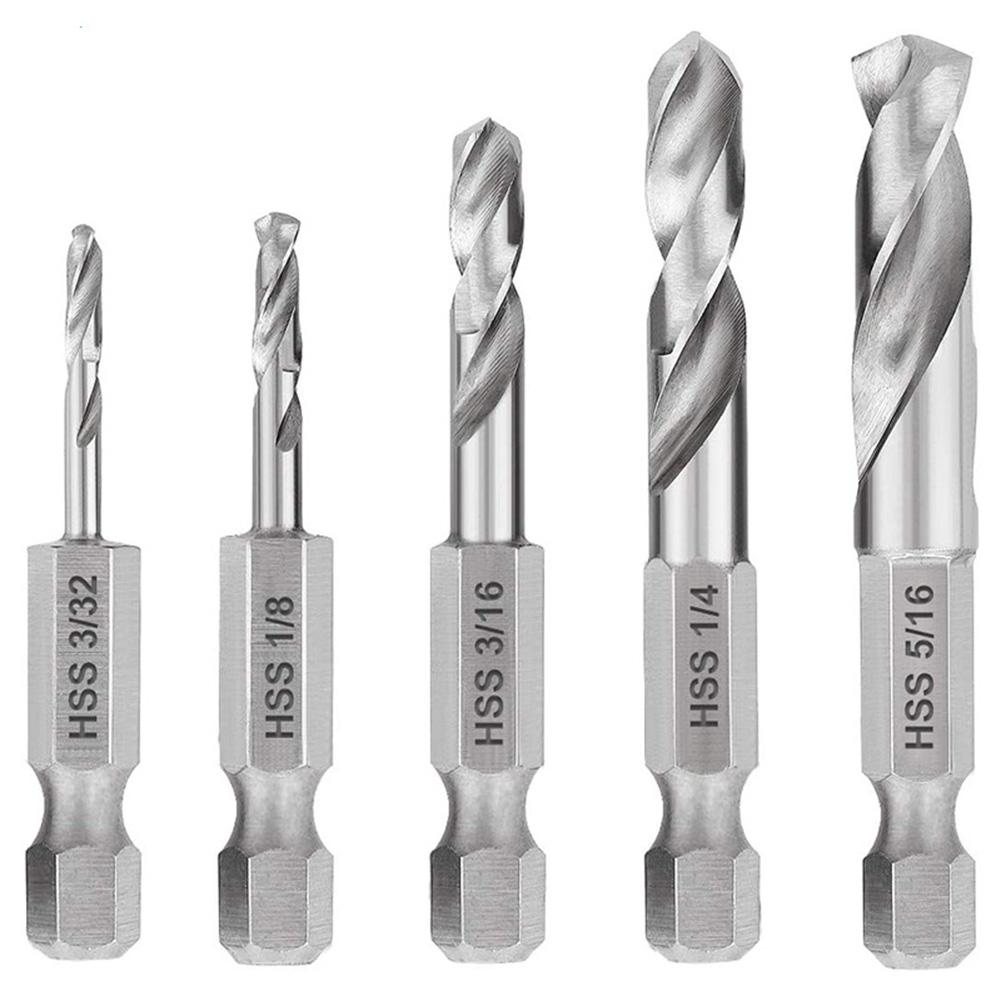 High-Speed Steel Hex Shank Short Drill Bit Set 5 Piece Precision Drilling For Metal Wood Plastic Drilling Power Tools