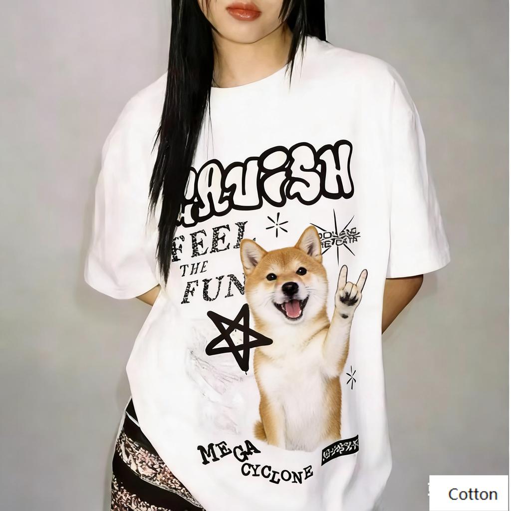Vintage Rock Shiba Inu Graphic TShirt with Rock Hand Gesture Print Retro Cotton Tee Aesthetic Rock Style Unisex Top
