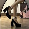 2024 Frühling und Herbst Französischer Feenstil Dicke Sohle Hohe Absätze Damenschuhe Ein Knopf Dicke Einzelbestellung Schuhe