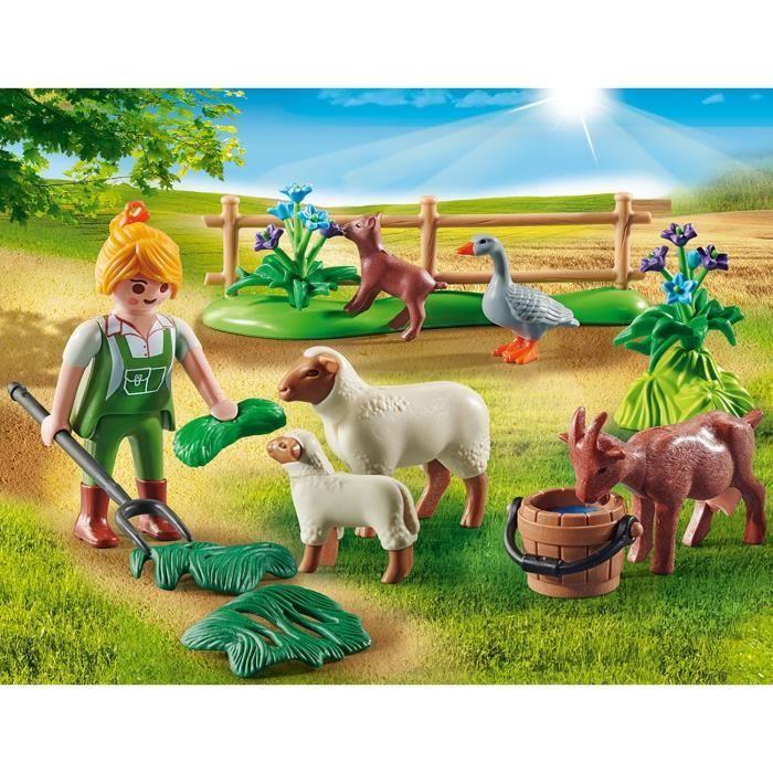Figurine miniature playmobil 70608 country fermière avec des animaux de pâturage