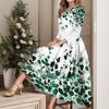GMXIA Women's Floral Printed V-Neck 9/10 Sleeve Casual Dress with Big Hem