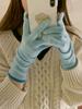 Red and Blue Striped Gloves for Women, Winter Warm Touchscreen-Compatible Fingerless Gloves for Students, Cycling, Cold Protection, Five-Finger Long