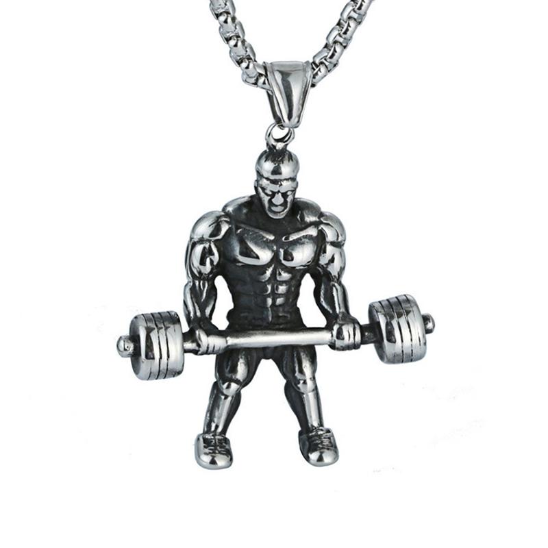 Men Gym Bodybuilder Pendant Necklace Muscle Fitness Expert Sports Necklace