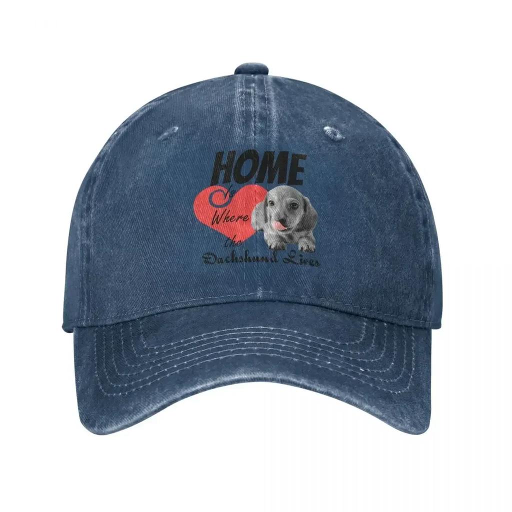 Home Is Where The Dachshund Lives Baseball Cap Unisex Distressed Cotton Snapback Hat Dog Activities Adjustable Fit Caps Hat