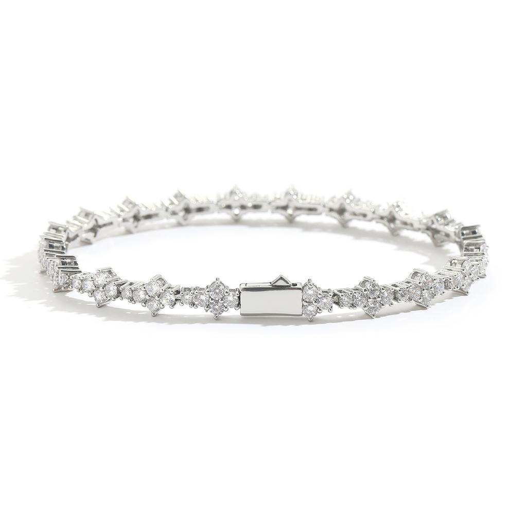 Heißverkauf Mode Hip Hop Schmuck Gold Silber Farbe Federverschluss Blumenform Bling CZ Iced Out Tennisarmband für Damen Geschenk