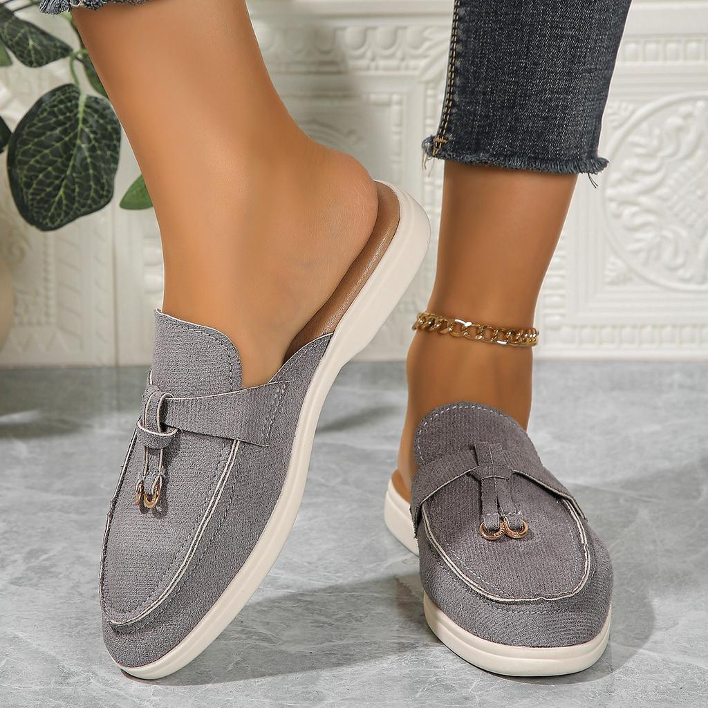 Casual Flat Bottom Mules Lock Tassel Loafers Fashion Women Single Shoes Brand Metal Buckle Slipper Comfortable Slip on Shoes