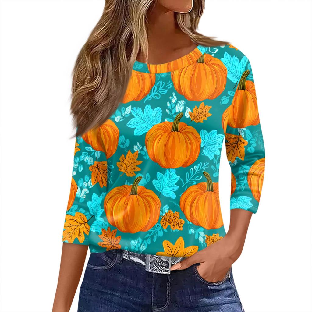 Women's O-neck 3/4 Sleeve  Printed Top