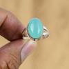 Natural Green Chalcedony Boho Promise Wedding Ring Size 7.75 925 Sterling Silver