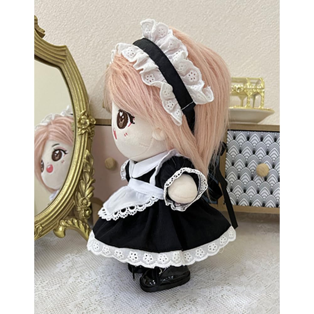 niannyyhouse 20cm Plush Clothes Maid Outfit Headgear Dress Apron Doll Clothes Cotton Doll Accessories Dress Up (black)