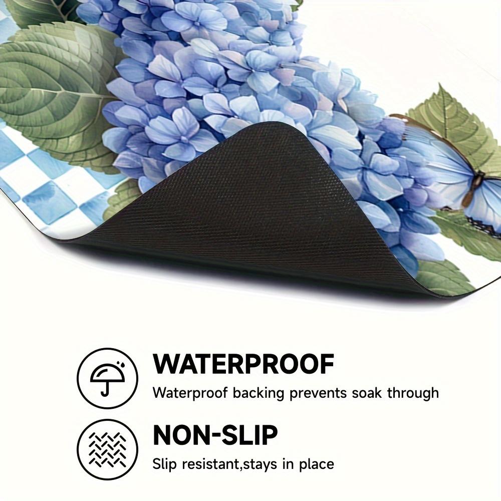 1Pcs Rubber Drying Mat With  Blue Flower  Print For Coffee Shop Restaurant Kitchen Carpet Tableware Durable Diatom Mud Table Mat Pet Mat Coffeeware