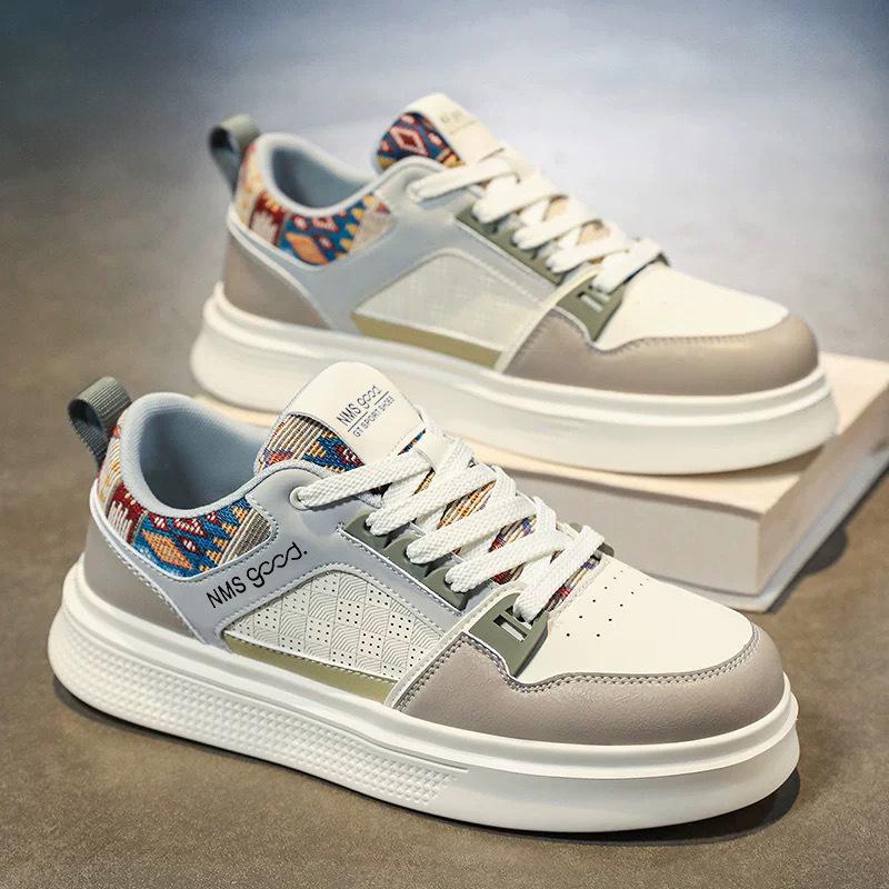 Sapatos Masculinos Brancos de Couro Respirável – Tênis Casuais Esportivos Board, Calçados Modernos e Fashion para Homens