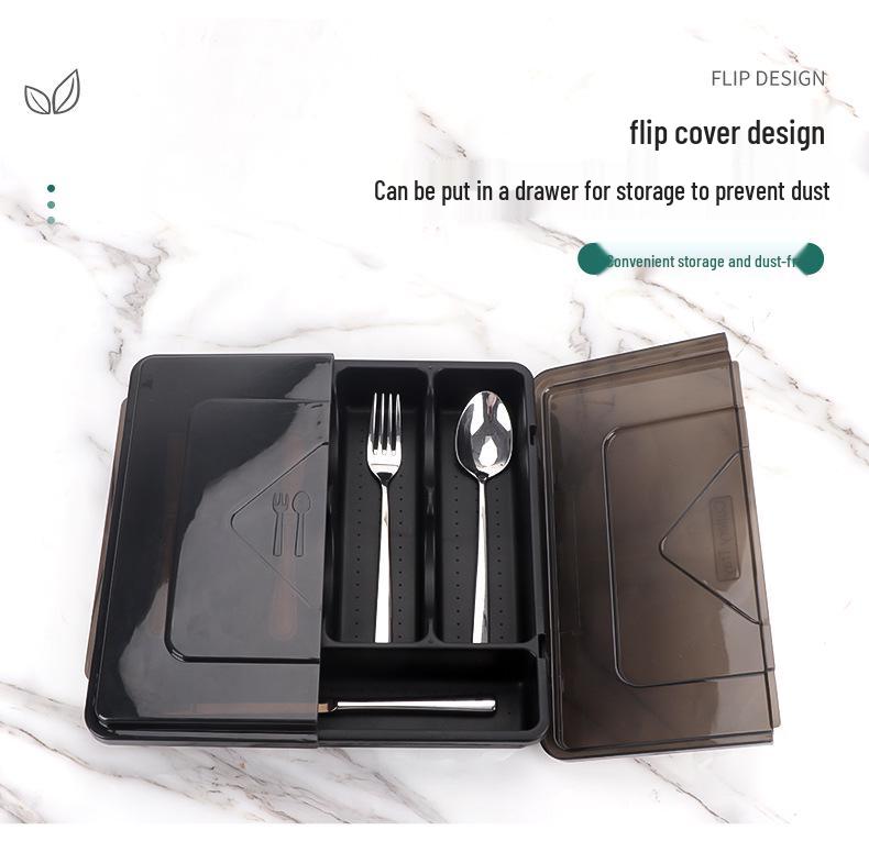 Expandable Kitchen Organizer Box with Built-in Cutlery Compartments and Tableware Storage