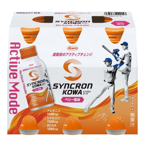 Synchron Kowa Active Mode Berry Flavor, 100ml x 6 Bottles, Sports Drink Developed in Collaboration with Shohei Ohtani, Contains Amino Acids, Arginine,