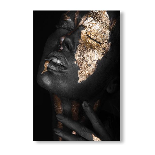 Skandinavisk plakat Afrikansk kunst Svart og gull Kvinnelig oljemaleri Interiørdekorasjon Cuadros moderne vegg