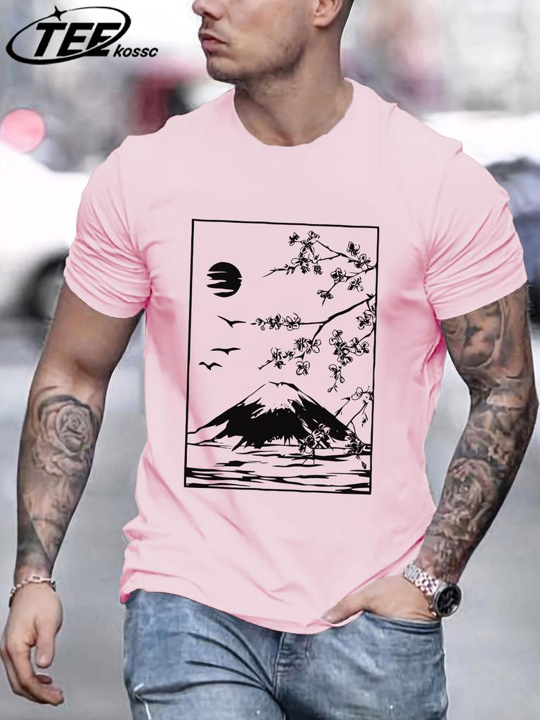 Cherry Blossoms In Mount Fuji Tee Shirts ONeck Loose Short Sleeve Trendy Cotton Sportswear Unisex Comfortable Summer TShirt