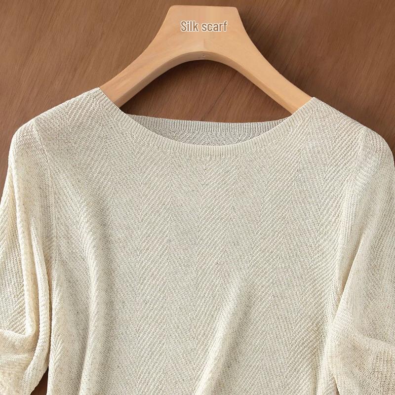 Siboshe Women's Linen Blend Slim-Fit Round Neck Knit Top