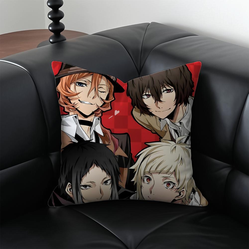 Classic comics BBungo Stray Dogs Cushion Cover Pillow Case Antidustmite Invisible zipper silky plush cushion