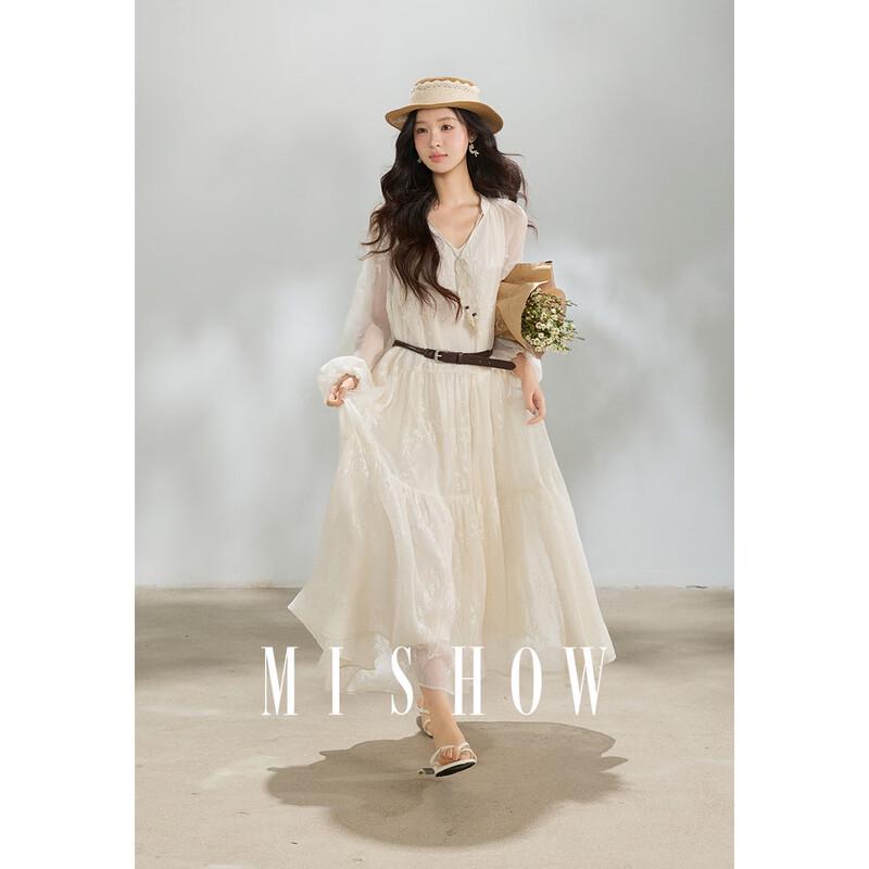 Elegant Palace Style Embroidered Chiffon Midi Dress M