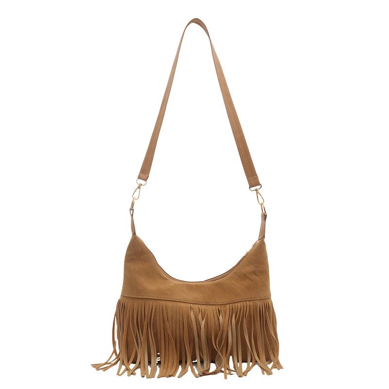 Women's Vintage Suede Tassel Crossbody Bag - Retro Frosted Shoulder Accessory for Autumn/Winter