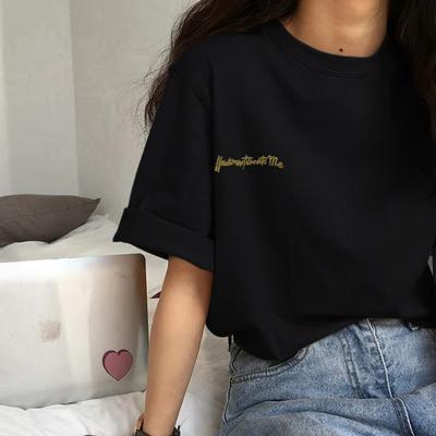 Ladies Letter Printed Short Sleeved T-shirt for Women's Summer Wear Korean Round Neck Loose Fitting Tee Plus Size