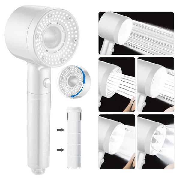 

1 шт. Душова лійка високого тиску, Потужна душова лійка для ванної кімнати, 5 режимів регулювання, Душова насадка - Багаторежимний потік води, Аксесуари для ванної кімнати білий