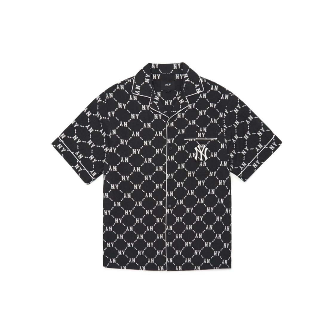 MLB New York Yankees Basic Logo Baumwolle Diamant Monogramm Jacquard Kurzarmhemd Unisex Hemden Schwarz 3AWSM0223-50BKS S gray