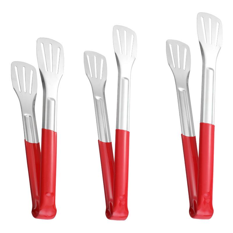 Stainless Steel Silicone Anti-Scald Food Tongs for Baking, Bread, Meat, Buffet, Three-Line Design