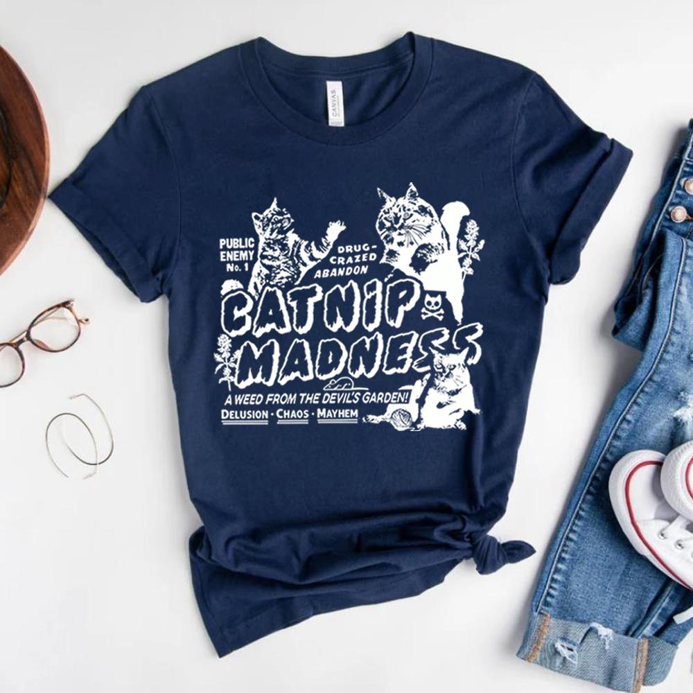 Funny Cat T Shirt Catnip Madness Cute Cat Shirts Funny Shirt with Cats Crazy Tee Cool Graphic T Shirts Vintage Kitten Tees