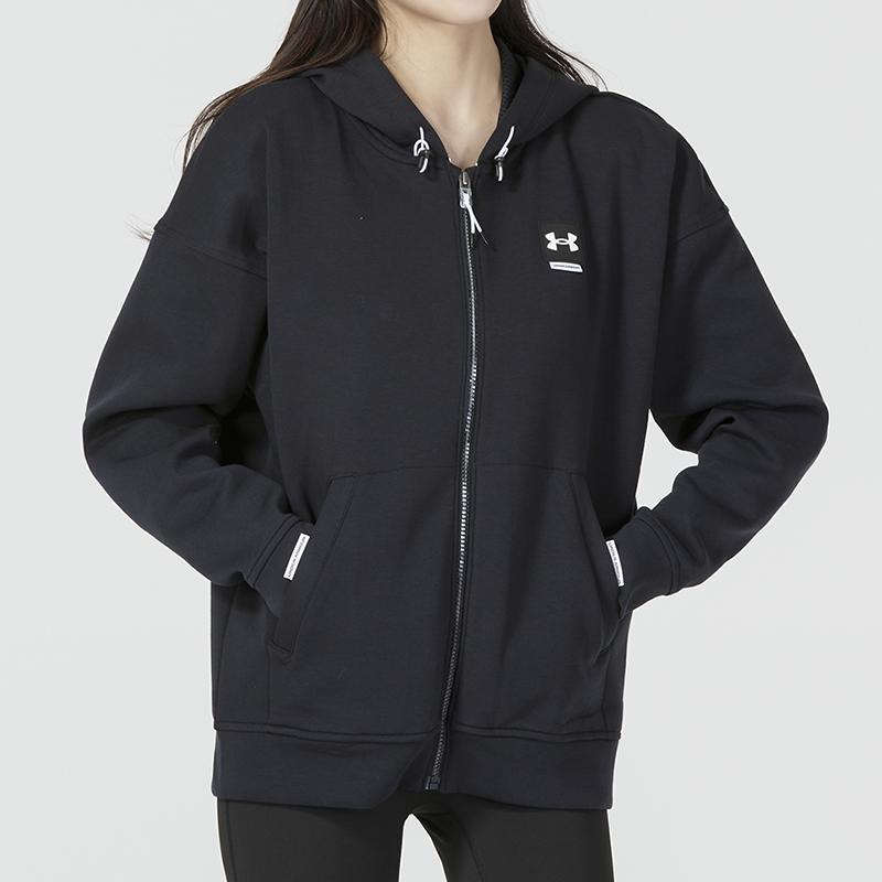 Under Armour Solid Print Logo Zip-Up Casual Sport Long Sleeve Sweatshirt Women Tops Black 1374116-001
