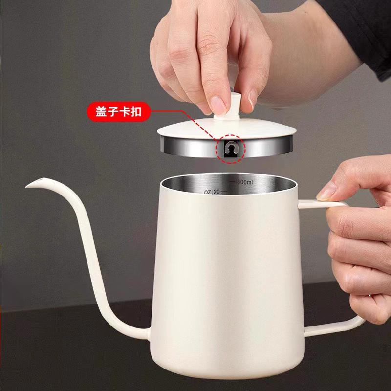 Simple stainless steel hand drip coffee hot pot with lid, slender mouth,used for hand brewing coffee,suitable for tea and coffee