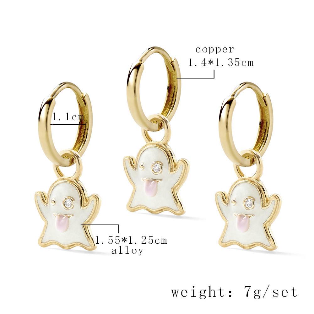 Elegant White Diamond-studded Ghost Alloy Pendant Earrings Set For Multiple Piercings