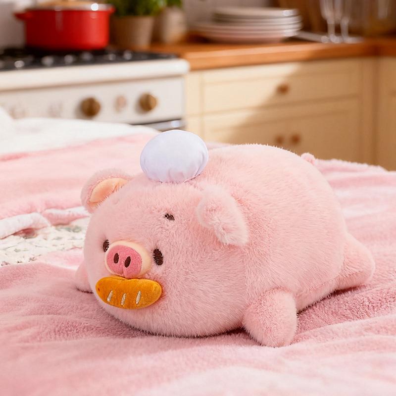 

Cute pink chef piggy doll plush toy can pull sausage bread pig doll girl gift 35cm