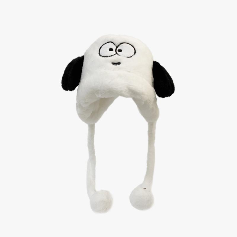 

BrandNew Versatile Plush Hat Lei Feng Hat Cute Big Eyed Puppy Hat for Women In ColdSeason Warm Riding with Velvet Ear Protection One Size