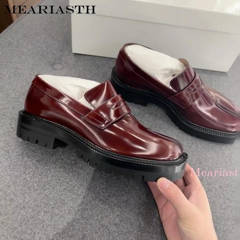 Split Toe Hufschuh für Herren dicke Sohle Loafer Schuhe Tabi Schuhe Lackleder Koreanische Version Trend Casual Lederschuhe