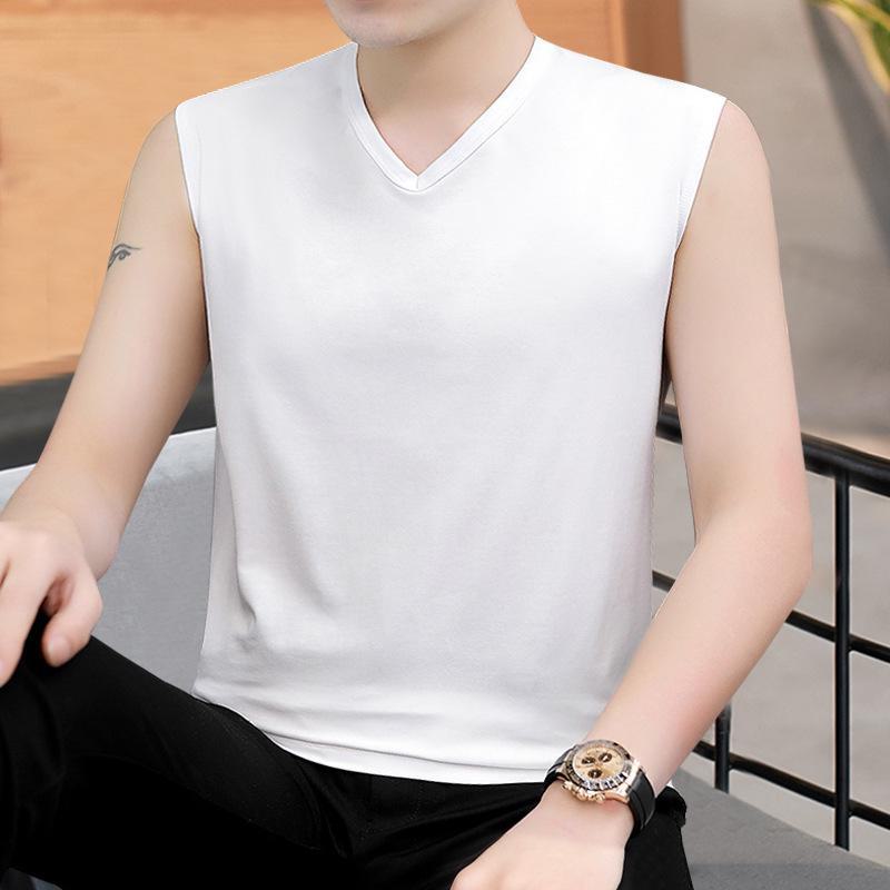 Men's Slim Korean Style V-Neck Sleeveless Vest - Casual Breathable Solid Color Youth Waistcoat